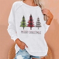 White Christmas sweatshirt featuring three plaid trees and red Merry Christmas text - 3XL / Top (Three Plaid Christmas Trees Print) / White