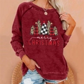 Loose burgundy women's sweatshirt featuring multi-pattern Christmas tree print and stars - 3XL / Top (Five Textured Christmas Trees Print) / Burgundy