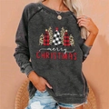 Dark grey loose sweatshirt featuring a festive leopard and plaid Christmas tree print - 3XL / Top (Five Textured Christmas Trees Print) / Dark Gray