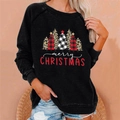 Women's black loose Christmas sweatshirt featuring festive leopard and plaid trees - 3XL / Top (Five Textured Christmas Trees Print) / Black