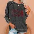 Women's dark gray Christmas sweatshirt with red buffalo plaid Merry Christmas print - 3XL / Top (Plaid Merry Christmas Print) / Dark Gray