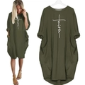 Robe longue verte olive à manches longues avec imprimé croix et poches latérales - S / Vert Militaire