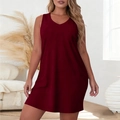 Detailed close-up of a burgundy sleeveless V-neck nightdress made of breathable soft fabric - S / Burgundy