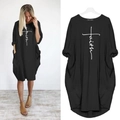 Robe femme noire imprimé croix faith à manches longues avec poches latérales - S / Noir