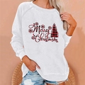 Women's white crewneck sweatshirt with red plaid Merry Christmas print and festive trees - 3XL / Top (Plaid Merry Christmas Print) / White