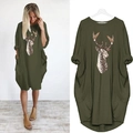 Robe oversize vert armée avec imprimé tête de cerf coloré et poches latérales décontractées - S / Vert Militaire