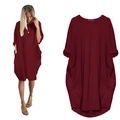 Elegant burgundy long sleeve loose dress for women with casual pockets and pleated cuffs - S / Burgundy