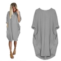 Elegant dark grey oversized long sleeve dress with practical large side pockets - S / Gray