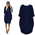 Oversized navy blue long sleeve casual dress featuring practical side pockets - S / Navy Blue