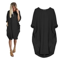 Robe longue noire ample et élégante à manches longues avec poches latérales pour femme - S / Noir