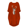 Robe orange à manches longues avec imprimé tête de cerf et poches latérales - S / Rouge Orangé