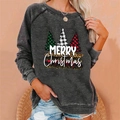 Dark grey crewneck Christmas sweatshirt with triple plaid tree print and holiday text - 3XL / Tops / Dark Gray (841X)
