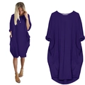 Robe élégante grande taille à manches longues violet foncé avec poches latérales - S / Violet