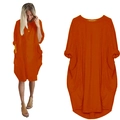 Robe midi orange élégante pour femme, coupe ample avec col rond et poches latérales - S / Rouge Orangé