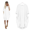 Robe midi blanche élégante à manches longues surdimensionnée avec grandes poches - S / Blanc