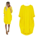 Robe longue élégante jaune vif grande taille à manches longues avec poches - S / Jaune