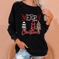 Women's black Christmas sweatshirt featuring festive plaid and leopard print trees - 3XL / Tops / Black (833X)