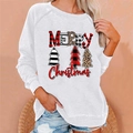 Loose white Christmas sweatshirt featuring leopard and plaid pattern tree print - 3XL / Tops / White (833X)