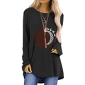 Damen Sweatshirt in Dunkelgrau mit Sonnen- und Mond-Print und lockerem Rundhals - S / Schwarz