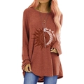 Ziegelrotes Langarmshirt mit Sonne und Mond Aufdruck und Rundhals in lockerer Form - S / Braun