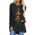 Schwarzes Langarmshirt mit buntem Ananas-Aufdruck und lockerem Rundhalsausschnitt - S / Schwarz