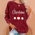 Women's deep red Christmas sweatshirt with three gnomes and Merry Christmas print - 3XL / Tops / Wine Red (840X)