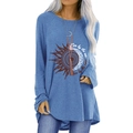 Blue bohemian sun and moon print long sleeve t-shirt with loose fit and crew neck - S / Blue