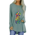 Dunkelgrünes Langarmshirt für Damen mit buntem Ananas-Print im Tie-Dye-Stil - S / Silbergrau