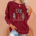 Women's burgundy Christmas sweatshirt with Merry Christmas text and festive tree graphics - 3XL / Tops / Wine Red (833X)