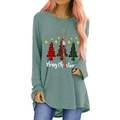 Losvallende saliegroene kerst-T-shirt met lange mouwen en print voor dames winter - S / Zilverijs