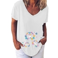 White V-neck T-shirt for women featuring a creative colorful paw dandelion graphic - S / Top (628X) / White