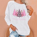 Women's white crewneck sweatshirt featuring festive pink leopard Christmas tree prints - 3XL / Tops / White (839X)