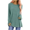T-shirt manches longues col rond pour femme en vert morandi avec manches raglan amples - 3XL / Vert Gris