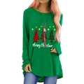 Lichtgroen shirt met lange mouwen, kerstboomprint en Merry Christmas tekst - S / Groen