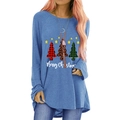Blue long sleeve Christmas tree print sweatshirt with Merry Christmas lettering - S / Blue