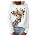 Detail van kleurrijke giraffe- en bloemenkransprint op wit sweatshirt met lange mouwen - S / Wit