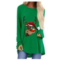 Maglia natalizia a maniche lunghe da donna con simpatica stampa renna in verde erba vivo - S / Verde