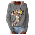 Grijze sweatshirt met ronde hals en giraffe bloemenprint met lichtblauwe spijkerbroek - S / Grijs