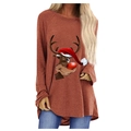 Maglia a maniche lunghe rosso ruggine con simpatica stampa renna di Natale e taglio ampio - Taglia S / Marrone