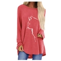 Women's loose red raglan t-shirt with minimalist white cat graphic print - S / Carmine