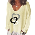 Detail showing the triple heart pattern and beaded texture on the V-neck long sleeve top - 3XL / Light Yellow