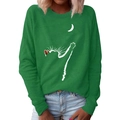 Green long sleeve sweatshirt with creative minimalist cat and moon graphic print - S / Green
