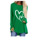 Groen damesshirt met lange mouwen, creatieve dubbele hartprint en een losse pasvorm - S / Groen