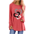 Detail of overlapping heart prints on red long-sleeve casual sweatshirt for women - S / Carmine