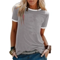 Women's casual grey ringer t-shirt with white contrast trim and slim fit design - Gray
