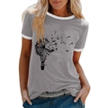 T-shirt donna grigia con stampa dente di leone a mongolfiera e bordi bianchi a contrasto - Grigio / S