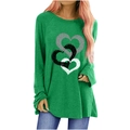 T-shirt da donna a maniche lunghe verde brillante con tre stampe grafiche a cuore - S / Verde