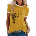 T-shirt da donna giallo senape con stampa a dente di leone e bordi bianchi a contrasto - Giallo / S