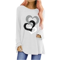 T-shirt bianca a maniche lunghe con tripla stampa a cuore e vestibilità ampia casual - S / Bianco