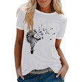 T-shirt bianca da donna a maniche corte con stampa creativa di soffione e mongolfiera - Bianco / S